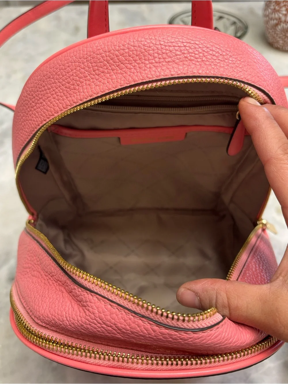 Michael Kors Jet Set Mini Backpack Pink Pebbled Saffino Leather Gold Hardware